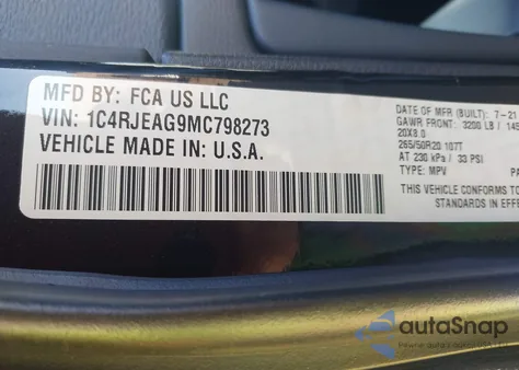 2021 Jeep Grand Cherokee Laredo X 4X2 из США, поврежденный, VIN 1C4RJEAG9MC798273